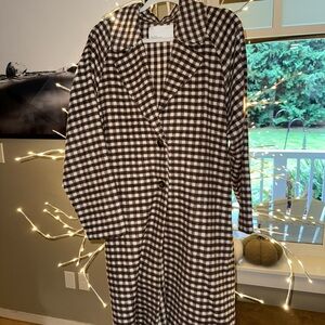 OAK + FORT Brown and Cream Plaid Coat